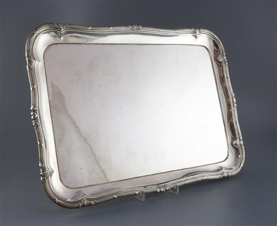 A 20th century German 800 standard white metal shaped rectangular tea tray,